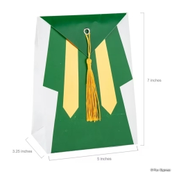 Green Graduation Favour Treat Bag with Tassel-6Pk